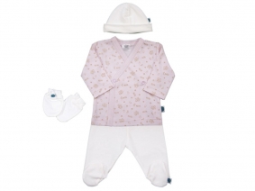 Conjunto camiseta Milk rosa, polaina y gorro | Conjuntos bebé algodón pima