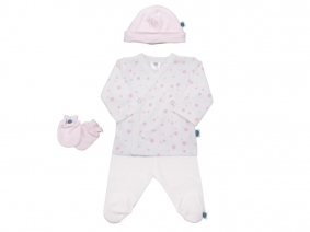 Conjunto camiseta topos rosa, polaina blanca y gorro | Conjuntos bebé algodón pima