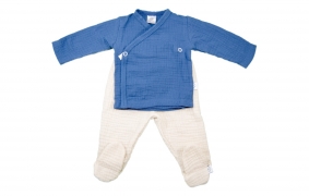 Conjunto primera puesta muselina azul | Conjuntos bebé algodón pima