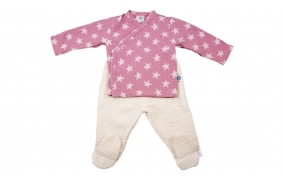 Conjunto primera puesta muselina Stars rosa | Conjuntos bebé algodón pima