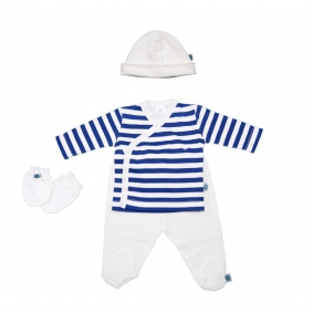 Conjunto camiseta Blue Stripes, polaina y gorro | Conjuntos bebé algodón pima