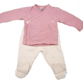 Conjunto primera puesta muselina rosa | Conjuntos bebé algodón pima
