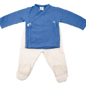 Conjunto primera puesta muselina azul | Conjuntos bebé algodón pima